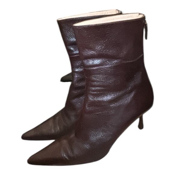 NIB-GUCCI Womens Classic Stiletto Mid High Heels Leather Boots 9.5 B Dark Wood - Picture 2 of 8